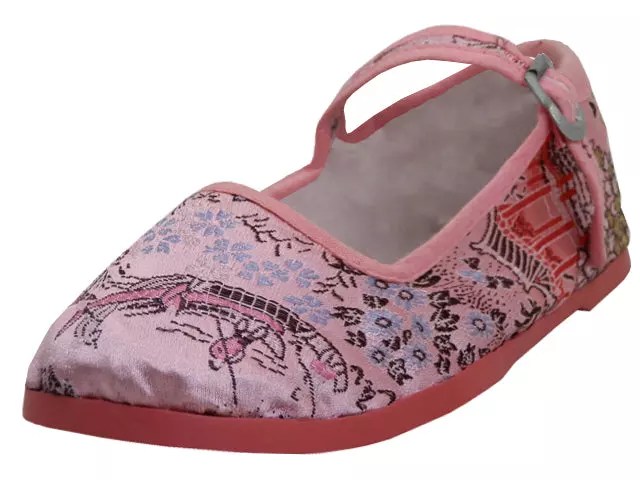 T2-119-I - Child's Satin Brocade Upper Classic Mary Jane Shoes — Pink (T2-119-I-P) / 21-26 Assorted