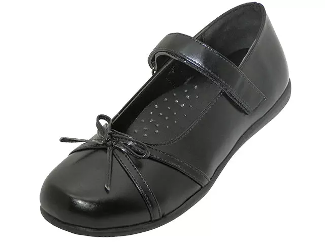 S5004-G - Wholesale Big Girls "Easy USA" PU Upper Butterfly Bow Tie Mary Jane Black School Shoes