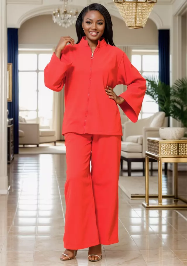 NLM-FL03 - 2-Pcs "BLESSED" Zippered Top & Pant Set - $25.00 Each (3 pcs per pack) — Red