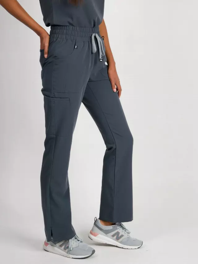 Sydney | High Waisted Slim Flare Scrub Pants — Dark Storm / 2XL