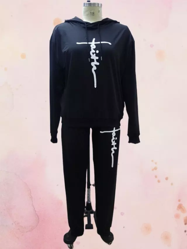 22125 -2 pcs Faith Jogging Suit -Lots of Colors Available- $25.00 Set (3 pcs per pack) — Reg - M L XL / Black