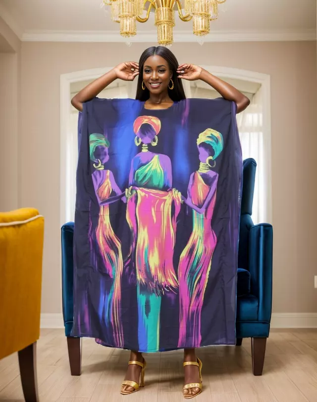 PNA-1356 - Colorful African Printed Kaftan Dress - One Size (6-PCS PRE-PACK-$7 Each) — One Size (4-24) / Print-1356B