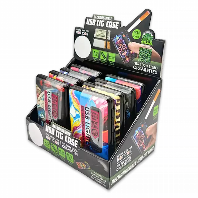 100s Cigarette Case with USB Coil Lighter - 8 Pieces Per Retail Ready Display 24362