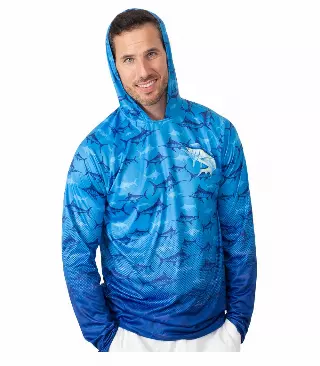Men Performance Long Sleeve Hoodie Top Fish All Over Print-7623609
