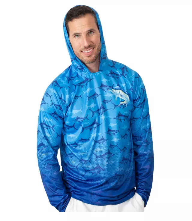 Men Performance Long Sleeve Hoodie Top Fish All Over Print-7623609