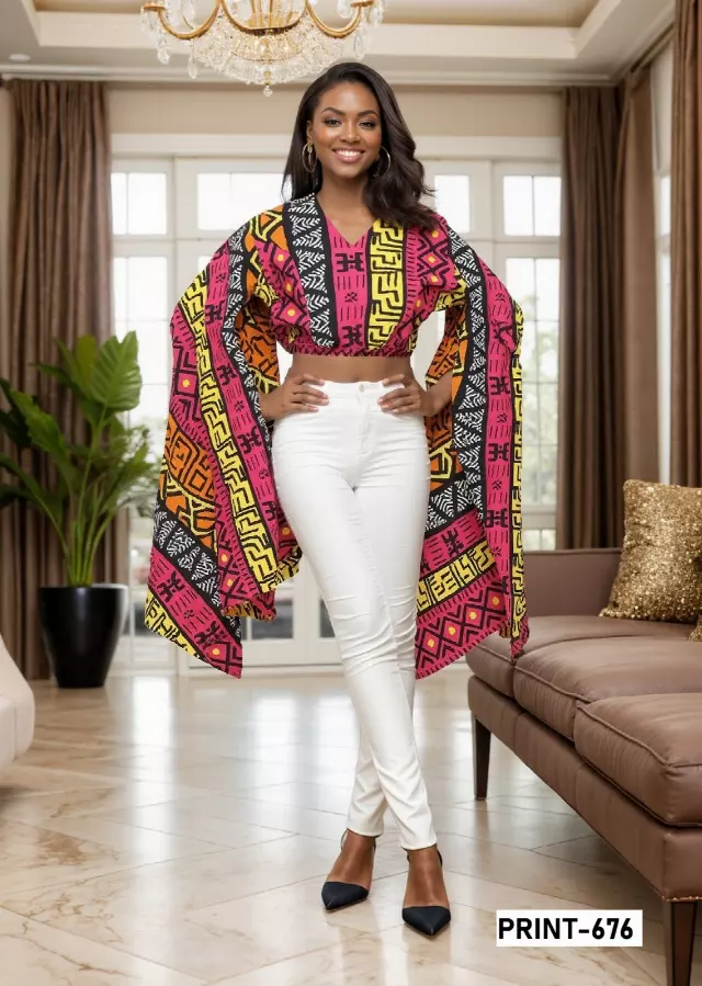 509 - V-Neck African Print Top (3pcs PRE-PACK) ($18 Each) — One Size / Print-676