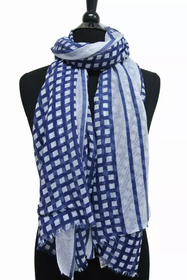 RS322 Checks Pattern Spring Scarf — Navy