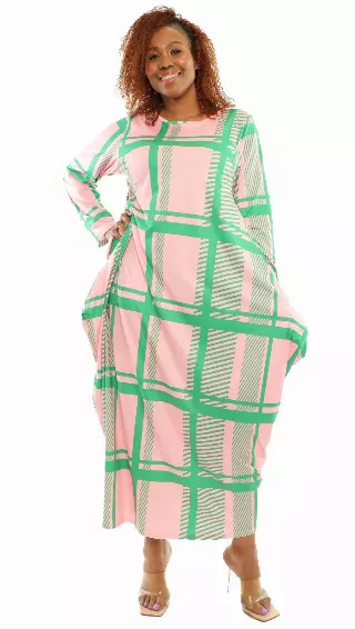 22143- Pink/Green Maxi Dress- One Size (3-PCS PRE-PACK) ($18.00 Each)