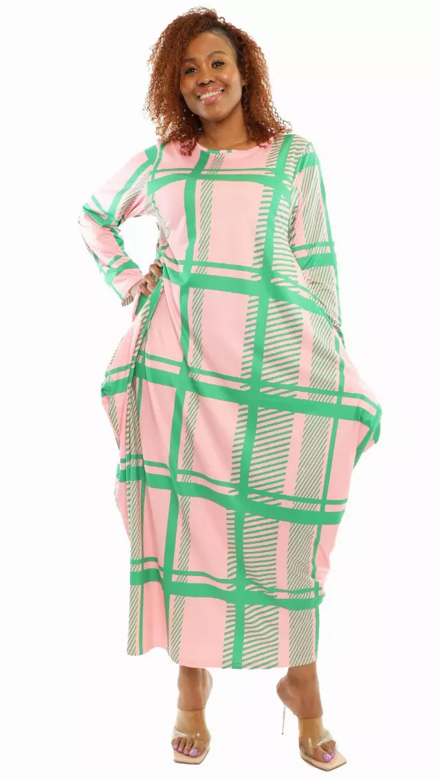 22143- Pink/Green Maxi Dress- One Size (3-PCS PRE-PACK) ($18.00 Each)
