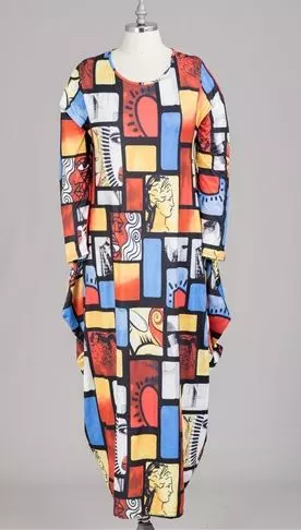 CHH-21060 Long Sleeve Abstract Print Maxi Dress - One Size (6-PCS PRE-PACK) ($22.00 Each)