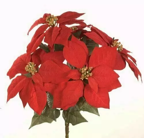 CEX04401RED – 18” Velvet Poinsettia bush x5- Min 12 pcs- Case pk 120 pcs