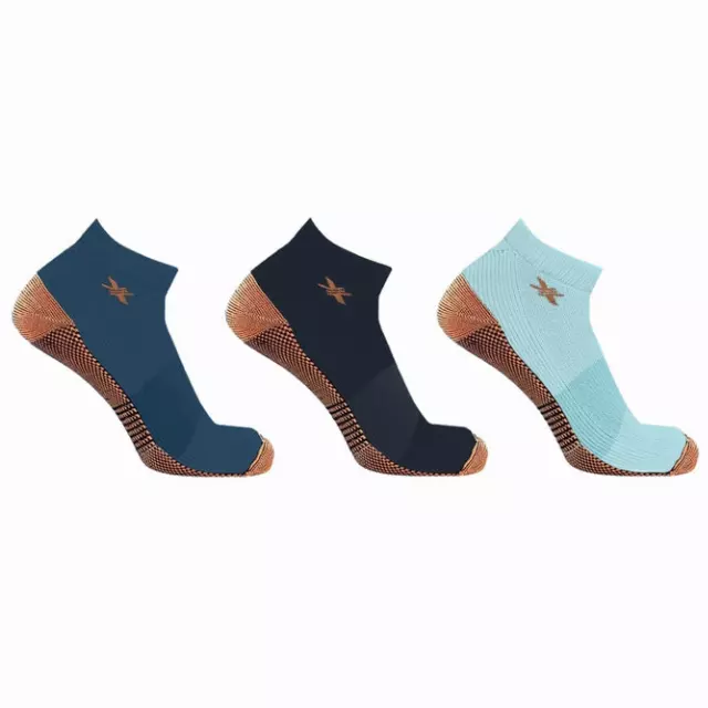 COPPER-INFUSED ANKLE SOCKS (3-PAIRS PACKED TOGETHER) — Ocean Deep / Small/Medium