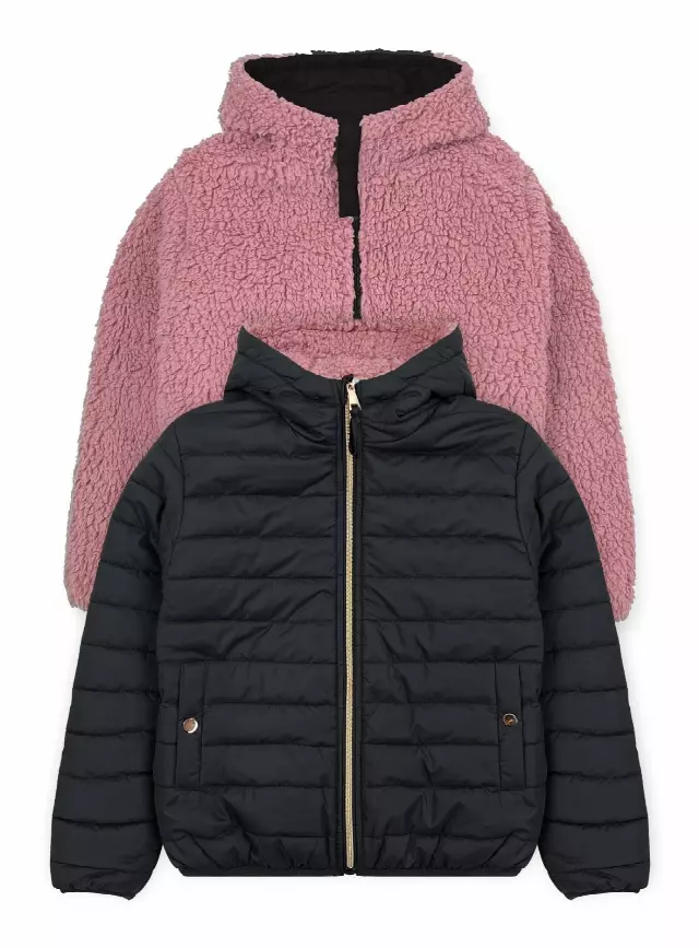 Girls' Reversible Jacket With Sherpa Lining #97 — Black / 7-8-10-12-14