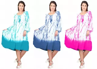PNA-1139- Colorful Knee-Length Dress with Flared 3/4 Sleeves (6-PCS PRE-PACK)