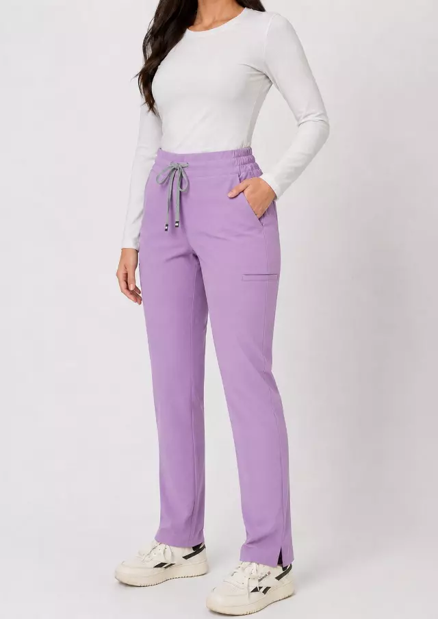 Ariana | High-Waisted Slim Straight Scrub Pants — Lavender / XL