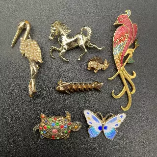 Vintage Animal Brooches Pins Jewelry Lot of 7 Enamel Rhinestone Faux Pearl