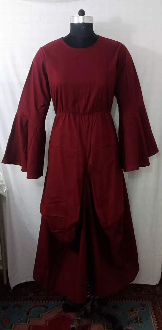 7561S - Solid Color Full Bell Sleeve Dress - $25.00 Each — Free Size / Maroon