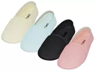 S4049L-A - Wholesale Women's "Easy USA" Pain Relief Cotton Terry Upper Close Toe & Close Back House Slippers — Assorted - Pink, Lt. Blue, Beige & Black (S4049L-A) / L