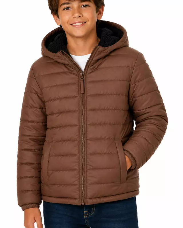 Boys' Reversible Jacket With Sherpa Lining #25 — Brown / 8-10-12-14-16