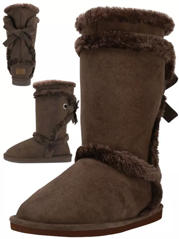 S5590L - Women's Microfiber Faux Fur Lining Warm Boots — Brown (S5590L-T) / 6-11 Assorted