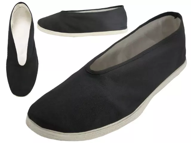 T2-606-M - Wholesale Men's Slip on V-Top Cotton Upper & White Cotton Out Sole Kung Fu/Tai Chi Shoes — Black (T2-606-M) / 43