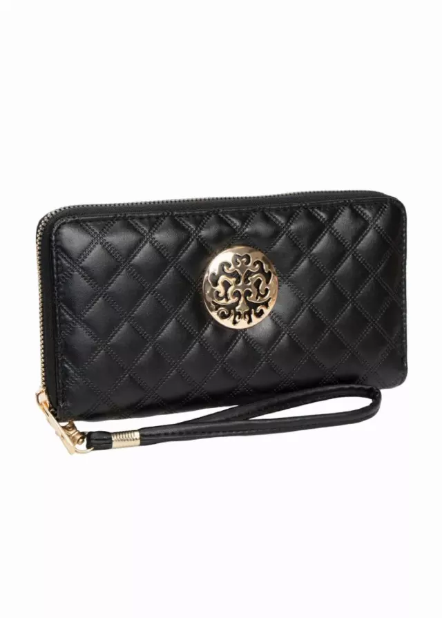 Rebecca & Rifka Smooth Diamond Quilt Medallion Zip Wristlet Wallet