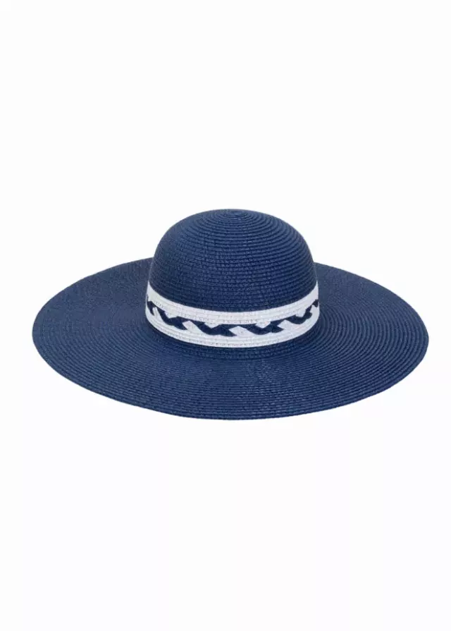 Max Studio Straw Braided Crown Floppy Sun Hat — NAVY
