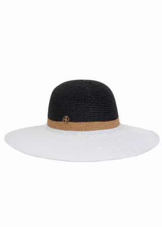 Adrienne Vittadini Straw Color Block Floppy Hat — BLACK