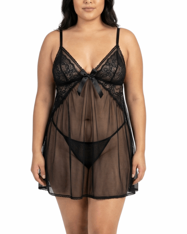 Eva Plus Flyaway Babydoll — Black / 1X