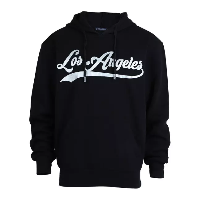 Men’s Pullover Fleece Hoodie with Drawcords and Kangaroo Pockets – Los Angeles - Style #MFJ172-1B -$8.50/Unit - 24 PCS/CS - PLEASE SEE DESCRIPTION — Black
