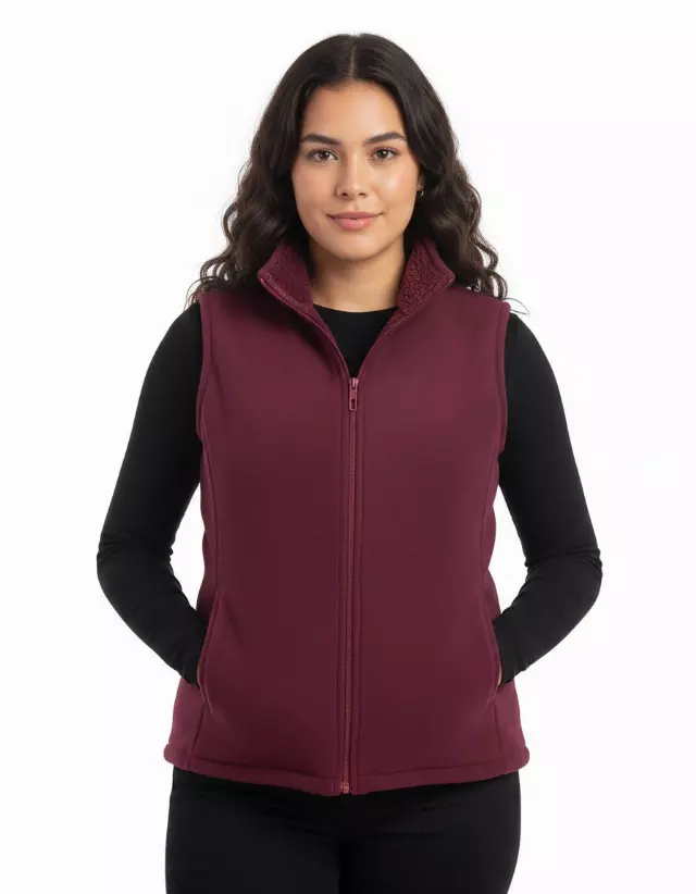 Fleece Vest With Sherpa Lining — Burgundy / S-M-L-XL-2XL