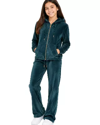 Girls' Corduroy Hoodie & Pants Set #C01 — Emerald Green / 6-8-10-12-14