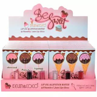 Kevin & Coco Be Sweet Lip Oil & Lipstick Water - Wholesale Display 12 Units (KC1364)