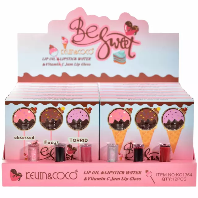 Kevin & Coco Be Sweet Lip Oil & Lipstick Water - Wholesale Display 12 Units (KC1364)