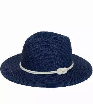 Magid Rope Brim Straw Panama Sun Hat — NAVY