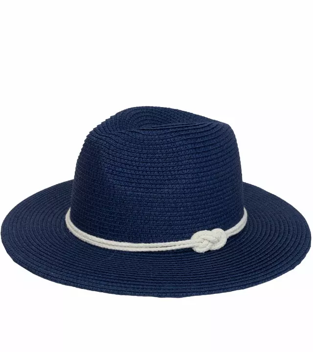 Magid Rope Brim Straw Panama Sun Hat — NAVY