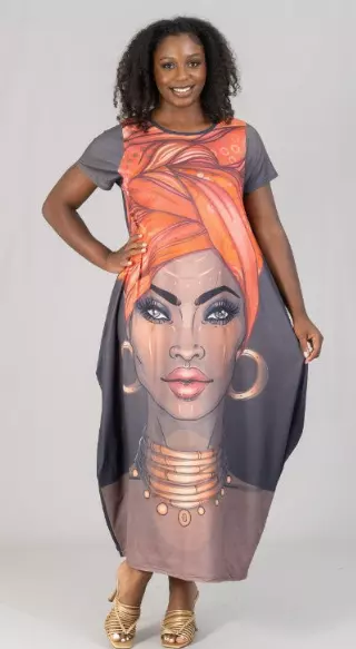 22029 Face Print Maxi Dress - One Size (3-PCS PRE-PACK) ($23.00 Each)