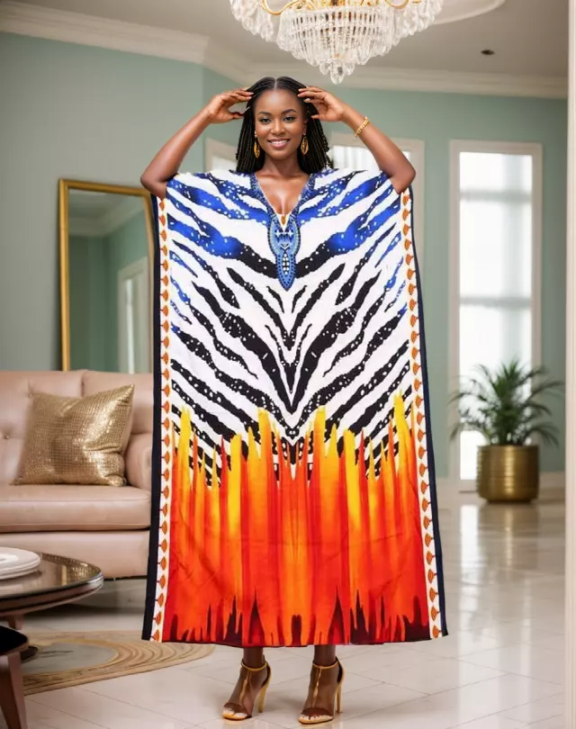 PNA-1461 - Women's Colorful Print Kaftan Dress - One Size (6-PCS PRE-PACK-$7 Each) — One Size (4-24) / Print-1461A