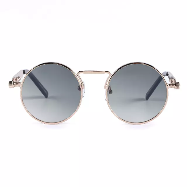 Vintage Round Metal Sunglasses with Signature Coil Temple Detail J10913
