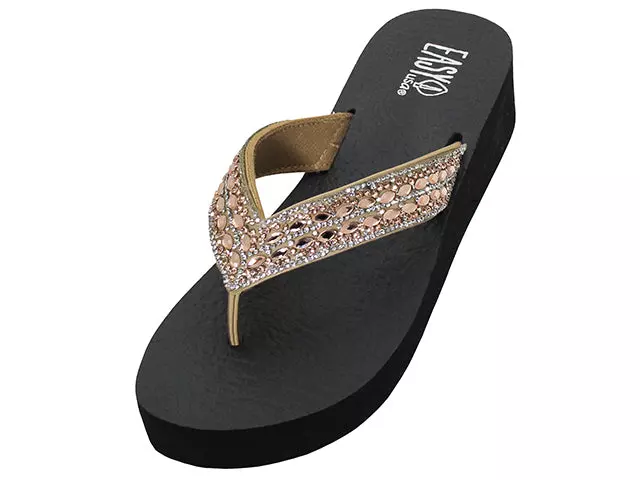 W688L - Women's "Easy USA" Rhinestone Upper Wedge Sandals — Rose Gold (W688L-RG) / 5-10 Assorted