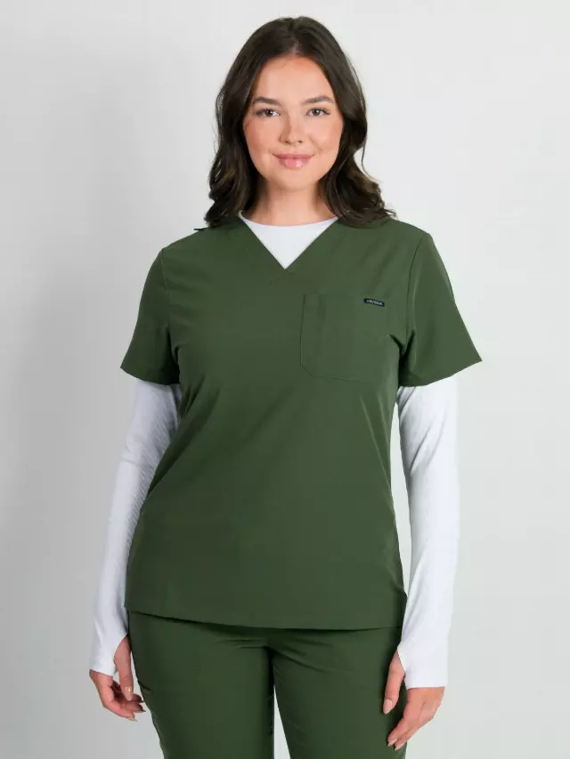 Camilla | Slim 1 Pocket Scrubs Top — Army Green / XL
