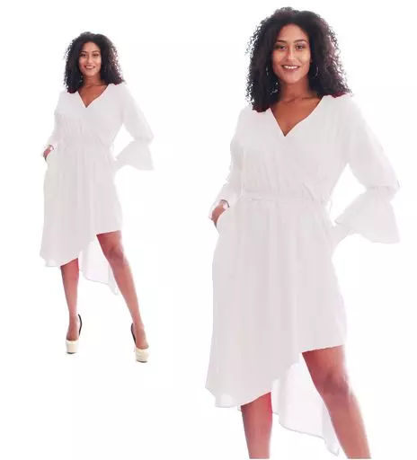 454S -SOLID RUFFLE DRESS - ON SALE!! $10.00 Each- 3 pcs in a pack — ONE SIZE / WHITE