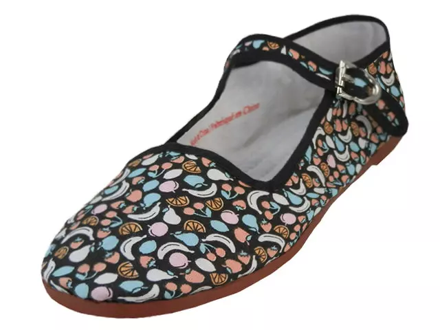 T5 - Women's Cotton Upper Printed Classic Mary Jane Shoes — Black Fruit Printed (T5-1321) / 6-10 Case