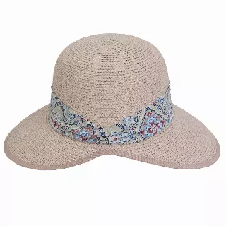 Magid Geometric Print Ribbon Straw Garden Hat — BLUSH
