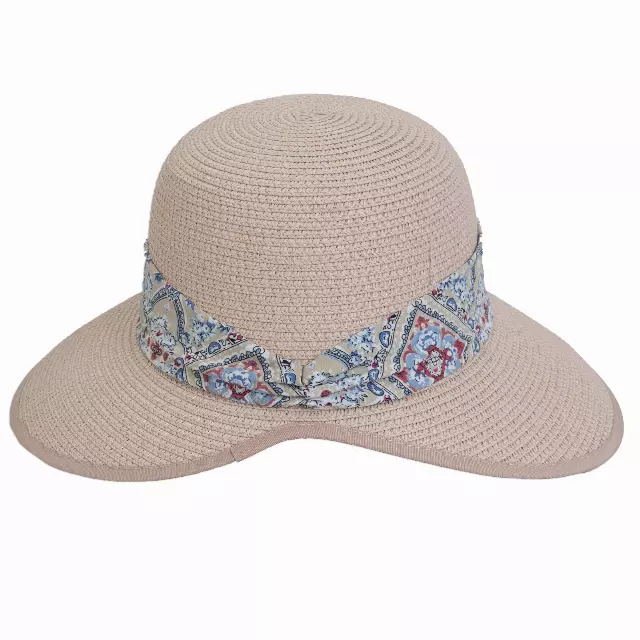 Magid Geometric Print Ribbon Straw Garden Hat — BLUSH