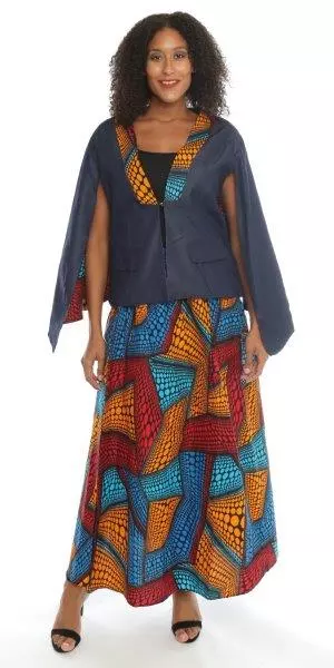 9040 - African Print Skirt and Denim Capelet (2pc Set) (3/pk) - $30.00 Each