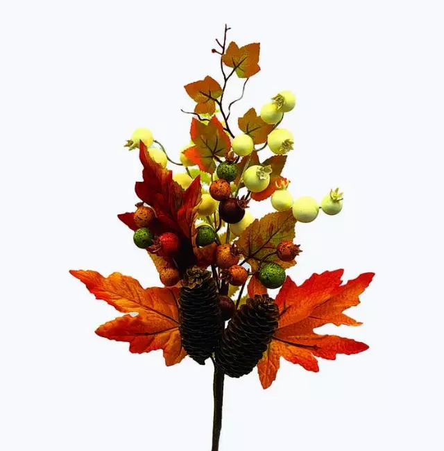 SBF2037- 18″ Fall Leaf/Cone Berry Fancy Pick – Each- Min 6 – Case Pk 48
