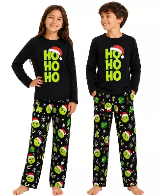 Kids Matching Family Pajama Set #124 — Black / 6-8-10-12-14-16