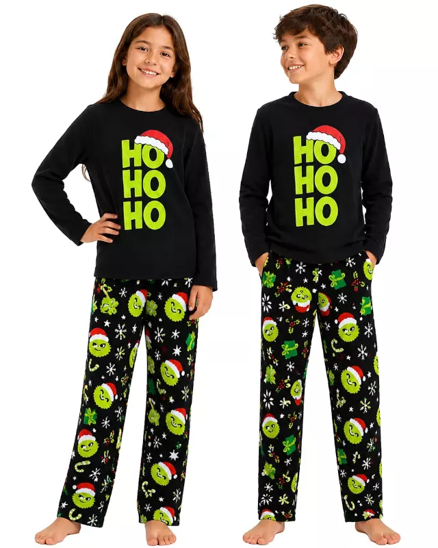 Kids Matching Family Pajama Set #124 — Black / 2T-3T-4T