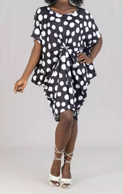 22077 Black White Polka Dots Tunic Dress - One Size (3-PCS PRE-PACK) ($18.00 Each)